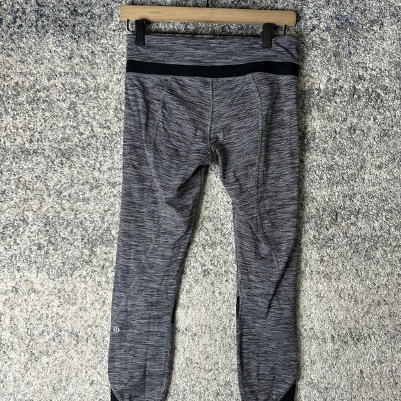 Lululemon Pants Womens 6 Gray Black Running Leggings Zip Pockets Mesh Panel - Picture 5 of 9